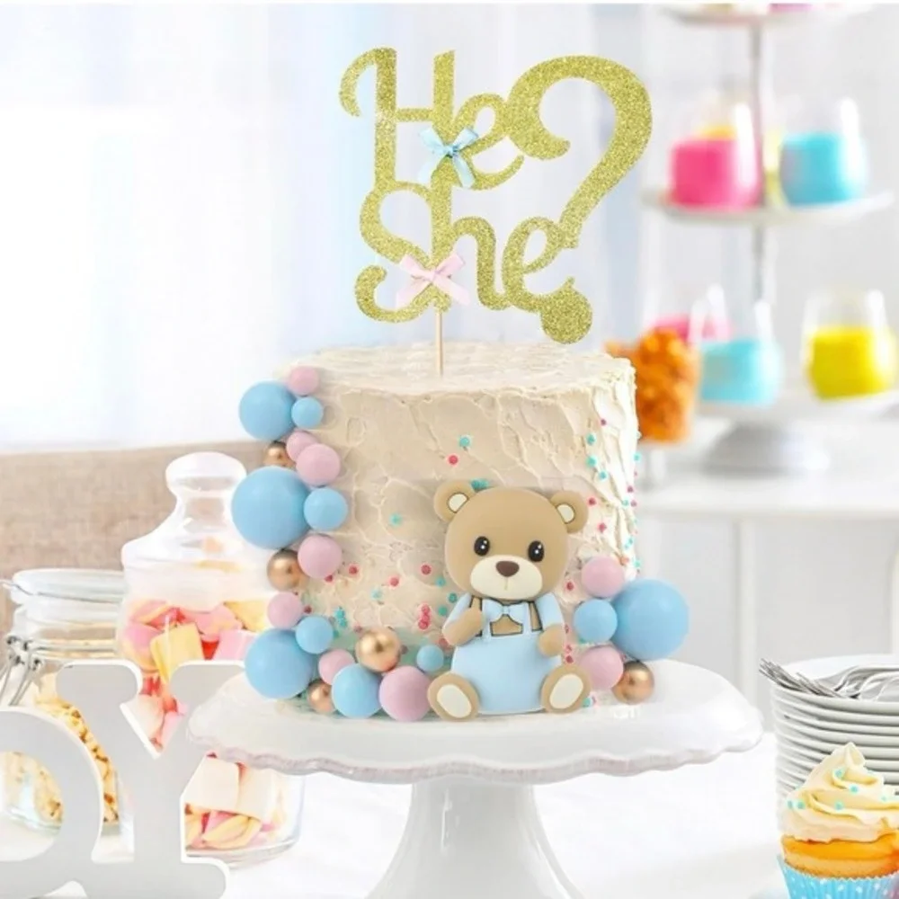 Gerrii  Gender Reveal Cake Topper Set, Includes He or She Cake Topper assortment